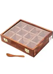 Sheesham Wooden 12 Box Container With Lid Storage Handmade Spiece Masala Box
