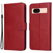 For Google Pixel 8a Leather Case Traditional Calfskin Phone Cover 3 Card Slots