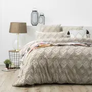 Park Avenue Medallion Super King Quilt Cover Vintage Washed Tufted Cotton Stone
