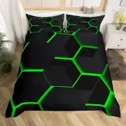 Honeycomb Duvet Cover Fluorescence Green Geometry DoubleHexagon Comforter Cover