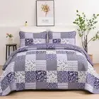 Soft Floral Patchwork Bedspread Coverlet Set Queen King Size Quilted Bedding New