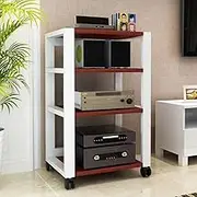 GLGBACAET Record Player Stand 2 3 4 Tier AV Media Stand with Wheel, CD/DVD Players Stand, Mobile Media Storage Cabinet Floor-Standing Audio Tower(Teak,4-Tier (60x45x76cm))