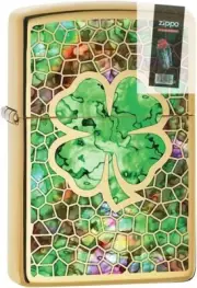 Zippo 08307 Fusion Four Leaf Clover Brass Lighter + FLINT PACK