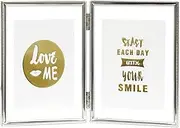 [Inov8 Framing] Tarnish Resistant Silver Designer Floating Double Picture Frame with Thin Bead Edge Design for Two 6x8 inch (15x20cm) Photos