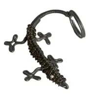 Vintage African Beaded Wire Gold Lizard Keychain Handmade In Madagascar