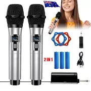 Wireless Microphones UHF Metal Dual Cordless Mic System w/ Rechargeable Receiver