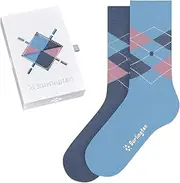 [Burlington] Women's Basic Gift Box Socks Breathable Cotton Thin Reinforced Extra-Soft On Skin Hard-Wearing Argyle Pattern ONE SIZE FITS ALL Multipack 2 Pairs