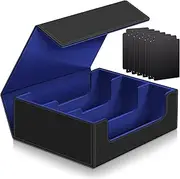 1800+ Card Deck Case for Trading Cards, Leather Magnetic Closure Commander Card Storage Box Magic Card Holders Fit for YuGiOh, MTG and Sport Cards (Deep Blue)
