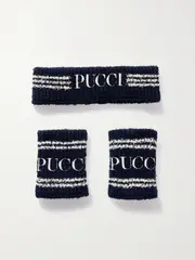 [PUCCI] PUCCI - Embroidered Ribbed Cotton-blend Headband And Wristband Set - Blue - One size One size Blue
