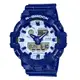 【CASIO 卡西歐】G-SHOCK 精緻青花瓷藍白大圓雙顯錶(GA-700BWP-2A 世界時間)