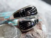 Sterling Silver Jet Ladies Adjustable Ring By Navajo Edison Yazzie Size 6 1/2