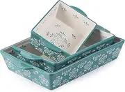 [Original Heart] Casserole Dish Ceramic Baking Pan, 3pcs Bakeware Sets, Black Baking Dishes for Oven, 9x13 Baking Pan, Casserole Dish Set, Nonstick Baking Dish, for kitchen, Turquoise