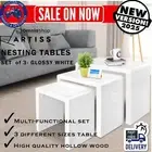 Artiss Coffee Table 3 Nest of Tables Set Side Display Shelf High Gloss White New