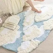 Floor Carpet Aesthetic Blue White 3D Stereo Clouds Area Rug Cute Shaggy Irregular Moss Carpet Rug for Bedroom Soft Fluffy Bedside Rug Non Slip Cozy Plush Area Rug for Living Room Washable(100x160cm)