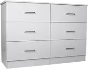 [Priceworth] Chest of Drawers, Six Spacious Drawers for Bedroom, Kitchen, and Home Storage and Organisation, Crafted from 15mm Particle Board with Melamine Laminate, 70 H x 110 W x 40 D CM, White