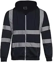 FEOYA Hi Vis Viz Fleece Hoodie & Trousers for Men Safety Work Tops & Combat Pants High Visibility Reflective Tape Highway Fluorescent Workwear Jacket Joggers Bottoms Security Sweatshirt Winter S-3XL