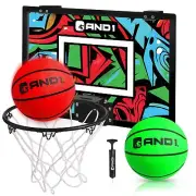 AND1 Over the Door Mini Basketball Hoop: 18x12 Shatterproof Backboard, 2 Mini...