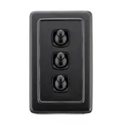 5354 Switch Flat Plate Toggle 3 Gang Matte Black H115xW72mm