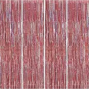 4 Pack Rose Gold Tinsel Foil Fringe Curtains Backdrop Party Decorations, Shimmer Rose Gold Streamer Backdrop Curtains Photographic Studio Photo Backgrounds for Birthday Wedding Christmas