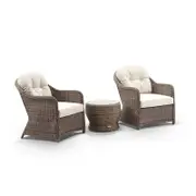 Plantation Outdoor Wicker Patio Set with Side Table Brushed Wheat - Cream
