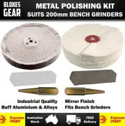 Aluminium Buffing Polishing Kit for 200mm Bench Grinder Inc Compounds & Spindles