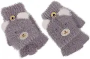 [SAFIGLE] 1 Pair Boys and Girls Half Finger Gloves Winter Warm Cartoon Gloves Flap Cover Touch Screen Friendly for Outdoor Activities