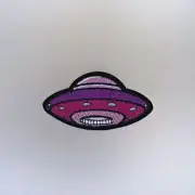 Purple UFO Patch — Iron On Badge Embroidered Motif — Flying Saucer Spaceship