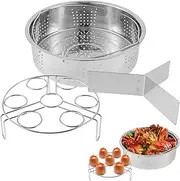 Steamer Rack Set，with Egg Steamer Rack,Stainless Steel Steamer Basket Rack and Divider，Stainless Steel Steam Rack Steamer Basket Holder Steaming Basket Steam Cooking Accessories for Pressure Cooker Kitchen, Set of 3
