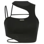 Plain Cutout Cropped Tank Top Black - M