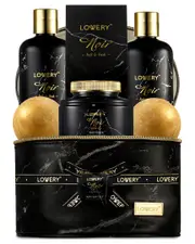 Lovery Deluxe Noir Bath and Body Kit with 24 Karate Gold Bath Bombs - Relaxing Spa Bag