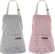 NQEUEPN 2pcs Kids Aprons, Polyester Cotton Kids Cooking Aprons with 2 Pockets Striped Children's Apron Adjustable Kids Aprons for Painting Children Chef Apron for Boys And Girls, Red, Blue