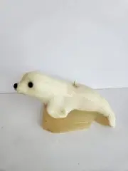 Vtg Ocean Ice Baby Seal Unlit Wax Candle On Iceberg Rock Ledge Unusual EUC