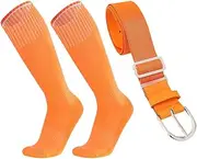 ccHuDE Baseball Socks and Belt Set Elastic Waist Belt Football Softball Socks Adjustable Size Uniform Belt Sports Running Socks Knee High Sporting Socks Orange