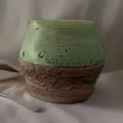 Handmade Signed Green Studio Pottery Vase 3.5in Tall