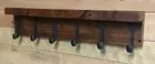 Reclaimed 36" Vintage White Pine Coat Rack with 6 Railroad Spike Hooks and shelf