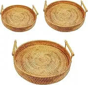 AIMALL Nordic Rattan Woven Storage Basket - Creative Picnic Tray for Snacks, Desserts, Nuts & Fruits, Handmade Iron & Plastic, Rustic American Style (22cm)