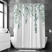 [Muuyi] Shower Curtain, Green Shower Curtains for Bathroom, 3D Printing Washable Waterproof Cloth Plant Leaf Fabric Shower Curtain with 12 Hooks 72 x 72 Inches (Willow)