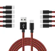 Catzon 1M 2M 3M 10Packs Micro USB Cable Nylon Braided Phone Cable Fast Charger Cable USB Cord -Red Black