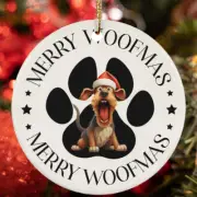 Merry Woofmas Airedale Terrier Dog Paw Lover Christmas Ornament Gift Tree Decor