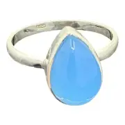 Natural Pear Cut Blue Chalcedony Ring Solid 925 Sterling Silver US Size 8