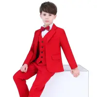 在飛比找蝦皮購物優惠-童裝兒童紅色西裝套裝男童禮服韓版休閒中大童表演花童小西裝外套