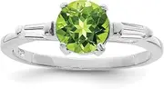 [JewelryWeb] 925 Sterling Silver Polished Solid Back Peridot and CZ Simulated Diamond Ring 2mm Wide Band Style-Ring for Women
