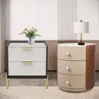 Modern Leather Nightstand 3-Drawer Fully-assembled Sintered Stone-top Side Table
