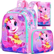 3 Piece Dino Backpack Set For Girls 16 Preschool Bookbag Lunch Box