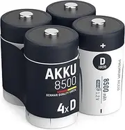 ANSMANN Rechargeable D Batteries 8500mAh maxE ready2use NiMH Professional D Battery pre-Charged Power Accu for Flashlight (4-Pack)