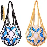 2 Pack Sports Ball Bag,Basketball Net Bag,Soccer Football Mesh Storage Bag,Nylon Carry Bag for Holding Basketball,Soccer, Volleyball(Black,Yellow)