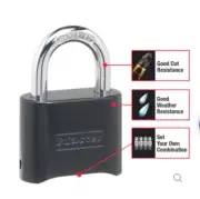 Master Lock 178DAU 51mm Black Zinc Hardened Combination Padlock