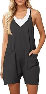 [Ebifin] Women's Dungarees Short Work Trousers Summer Loose Jumpsuit Sleeveless Dungarees with Large Pockets