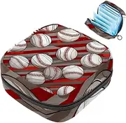Period Bag,Sanitary Napkin Storage Bag,Baseball Red Stripes,Tampon Bag for Purse