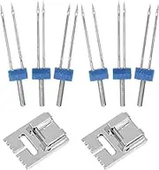 Veemoon 2 Sets Sewing Machine Presser Foot Twin Needles for Embroidery Hemmer Quilting Sewing Machine Press Foot Double Sewing Machine Stretch Needle Home Sewing Machine Stainless Steel